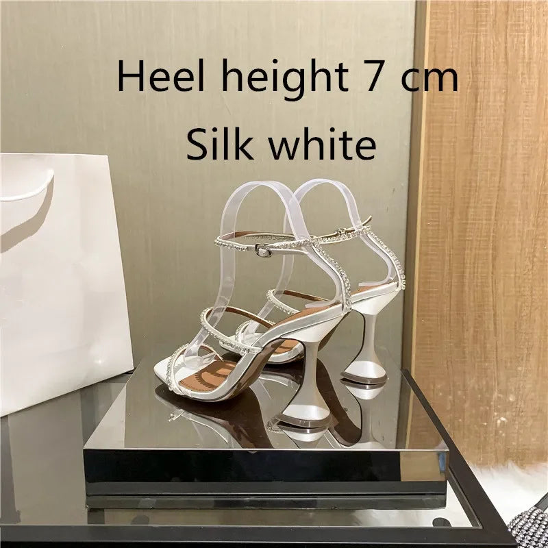 Sandales femme – Strass & chaîne, bout ouvert