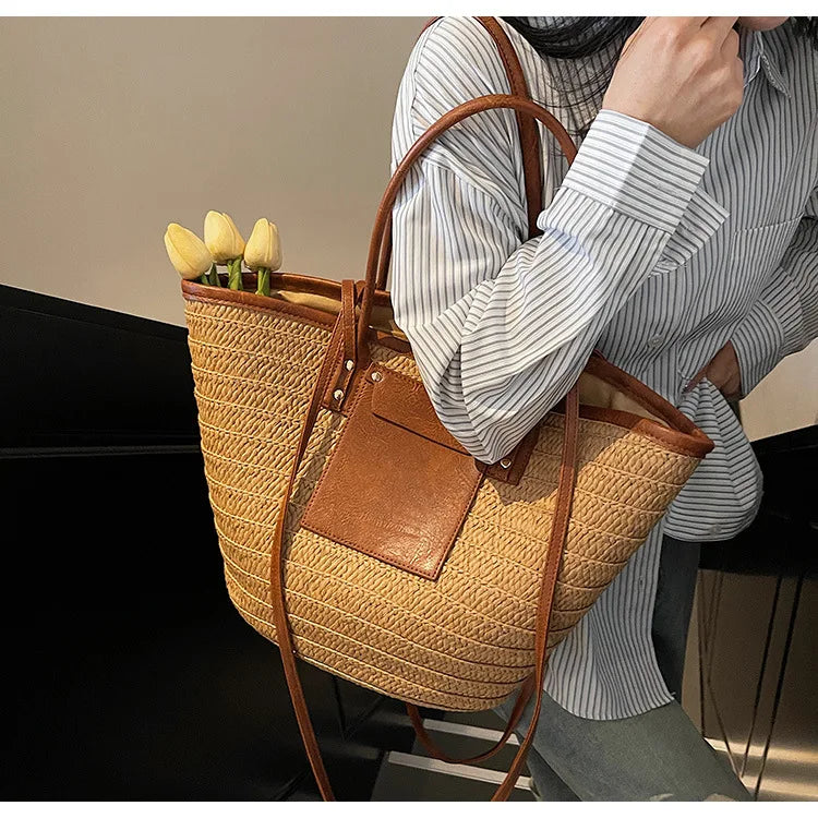 Sac tissé en paille – Fourre-tout plage été – Plusieurs coloris