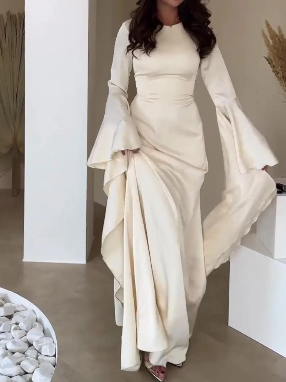 Robe Longue Caftan – Style Dubaïote, Manches Évasées (Plusieurs coloris)