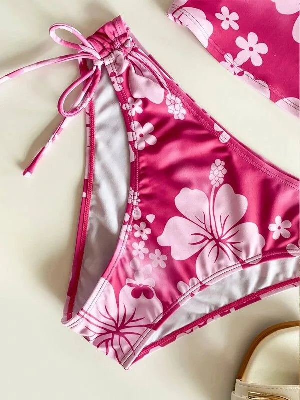 Bikini Femme Fleuri Licou – Haut Push-Up & Bas Taille Haute -Plusieurs coloris