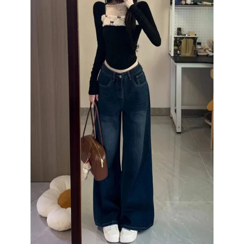Jean Vintage Femme – Taille Haute Jambe Large Coupe Longue