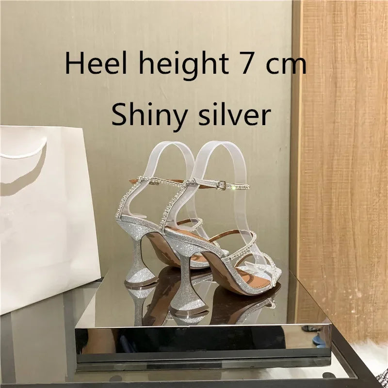 Sandales femme – Strass & chaîne, bout ouvert