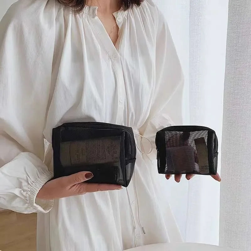 Sac à cosmétiques transparent en maille – Organisateur maquillage portable, 3 tailles