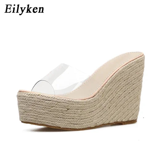 Sandales Compensées Femme  – PVC Transparent & Talon Haut