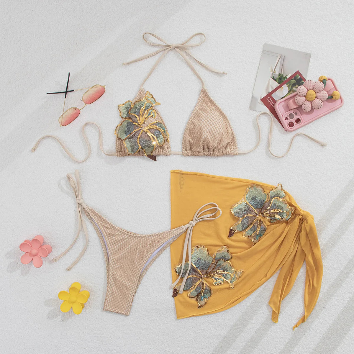 Applique taille basse Sexy 3 pièces ensemble de Bikini-maillot de bain de vacances à la plage pour femmes modeste burkini mujer burkini femme musulmane