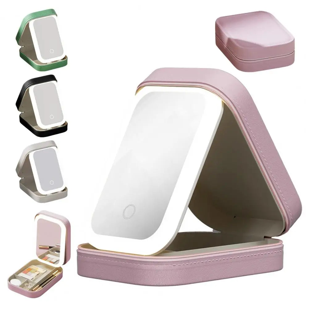 Trousse maquillage voyage miroir LED rechargeable – 3 réglages d’éclairage, rangement bijoux