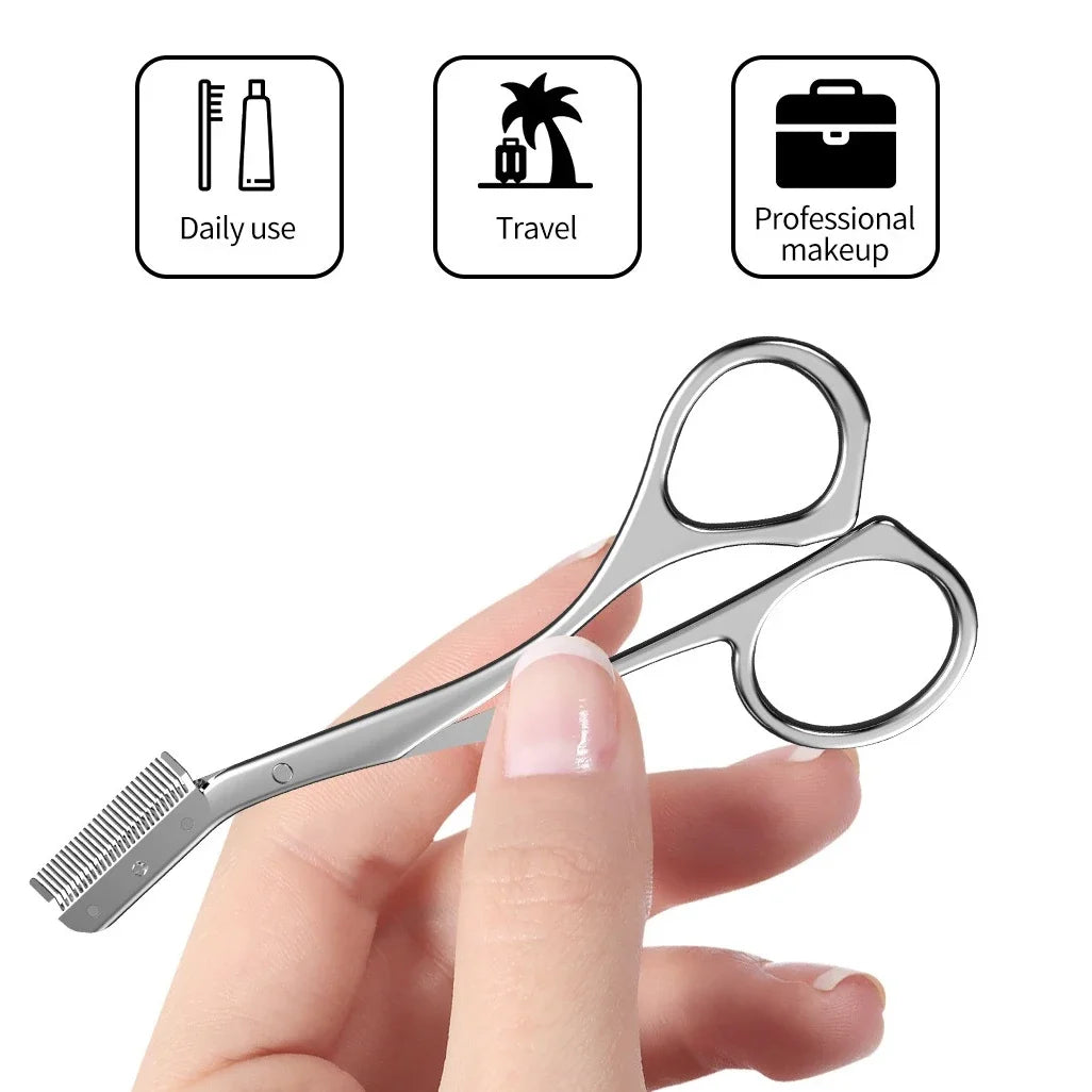 Kit Ciseaux à Sourcils en Acier Inoxydable avec Peigne – Plusieurs Coloris