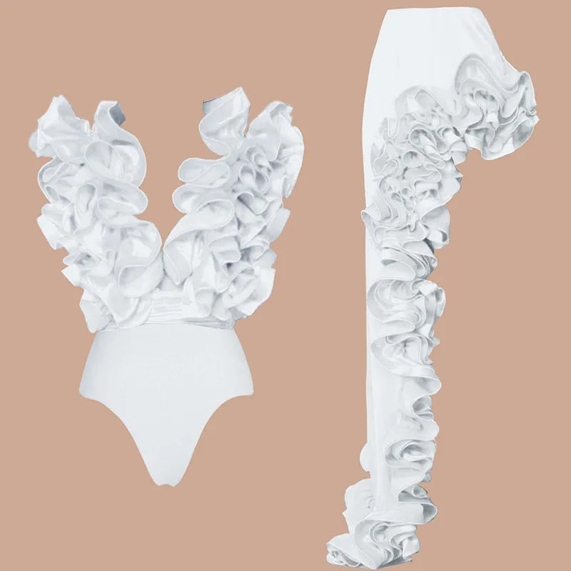 Bikini avec jupe pour femme, maillot de bain, imprimé épissure à volants, vêtements de plage, couvertures de bikini de vacances, tenues d'été, nouveau