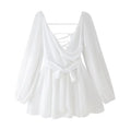 Robe Courte Sexy – Mousseline, Col V, Manches Bouffantes & Laçage (plusieurs couleurs disponible)