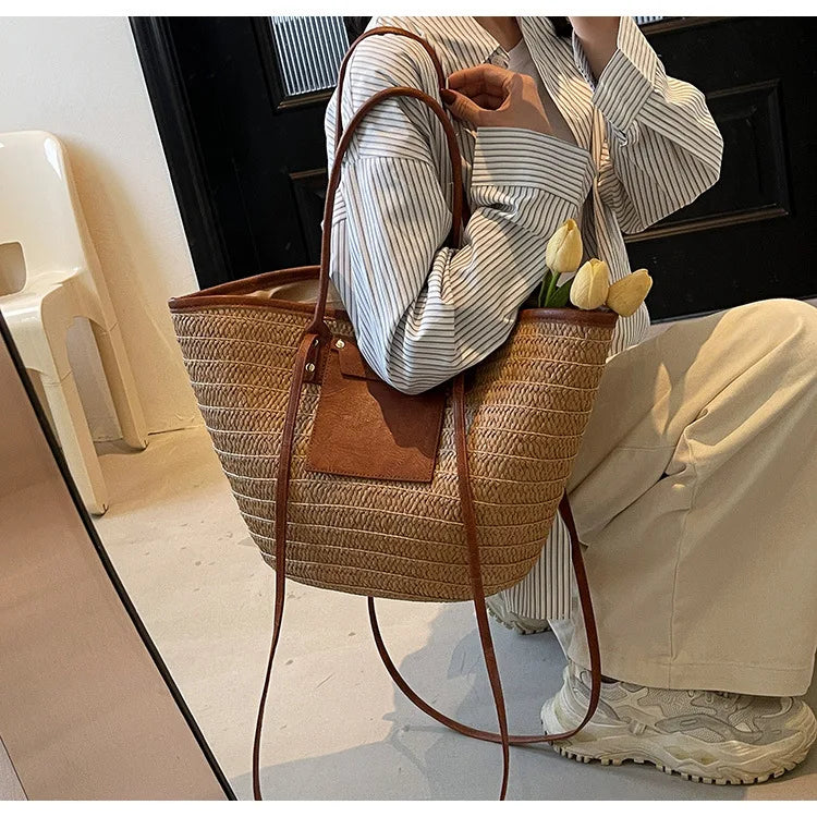Sac tissé en paille – Fourre-tout plage été – Plusieurs coloris