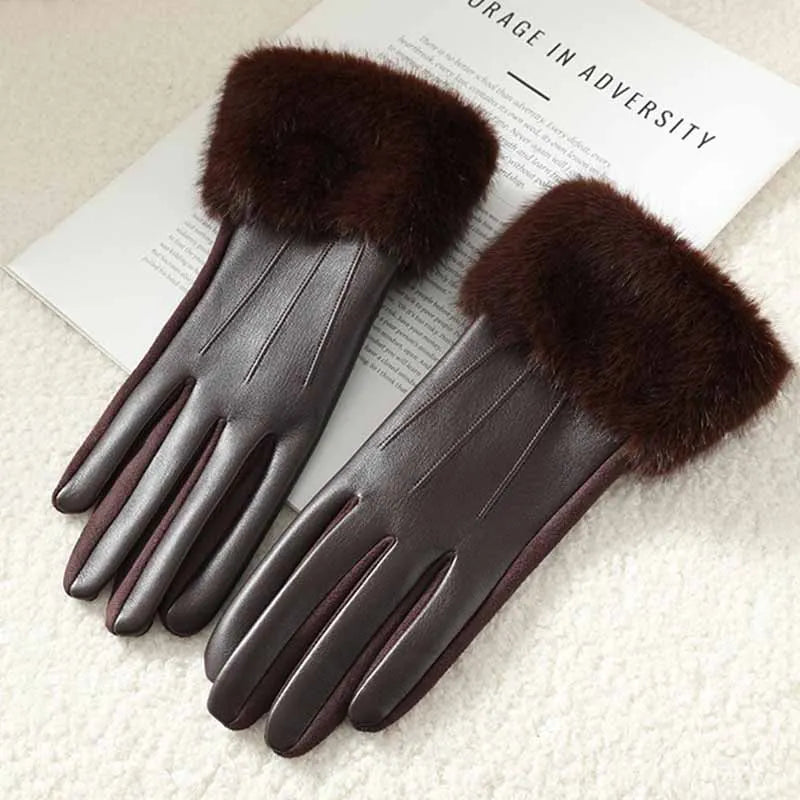 Gants Femme Hiver – Cuir PU & Bordure Fausse Fourrure Élégants - 6 coloris