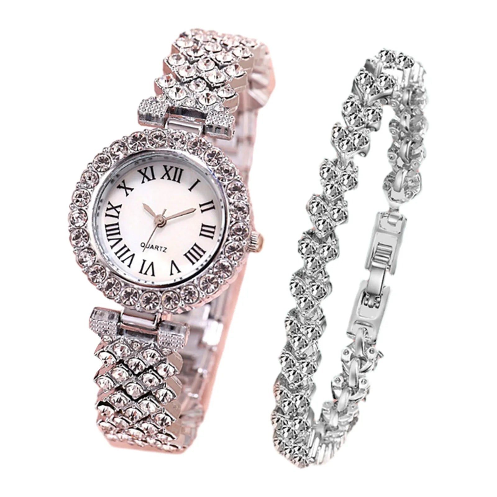 Montre femme diamant – Cadran rond, chiffres romains – Plusieurs coloris