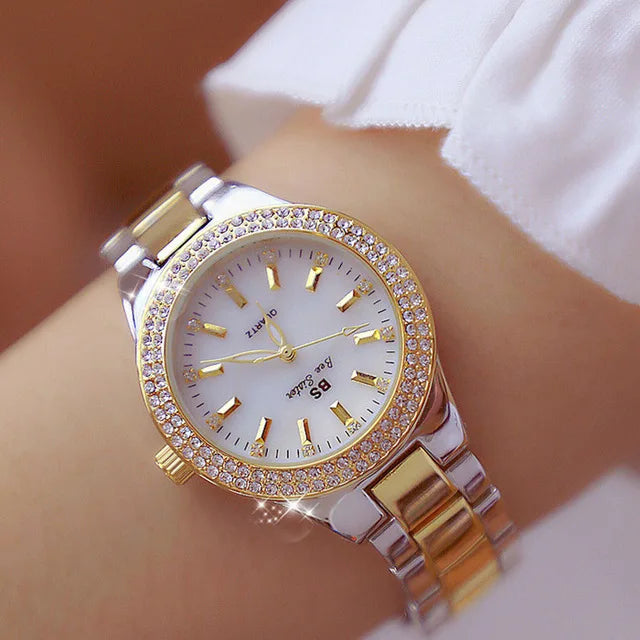 Montre femme  – Acier inoxydable, cristaux & diamants – Plusieurs coloris