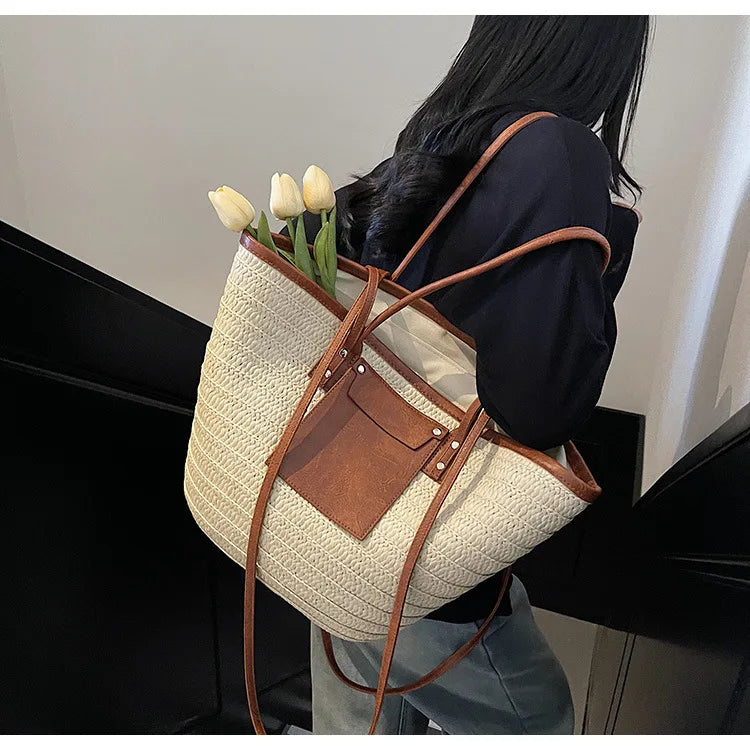 Sac tissé en paille – Fourre-tout plage été – Plusieurs coloris