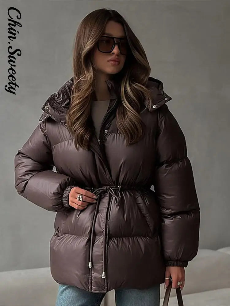 Doudoune à capuche femme – Coupe ample, cordon taille, épaisse – Streetwear chic 5 coloris