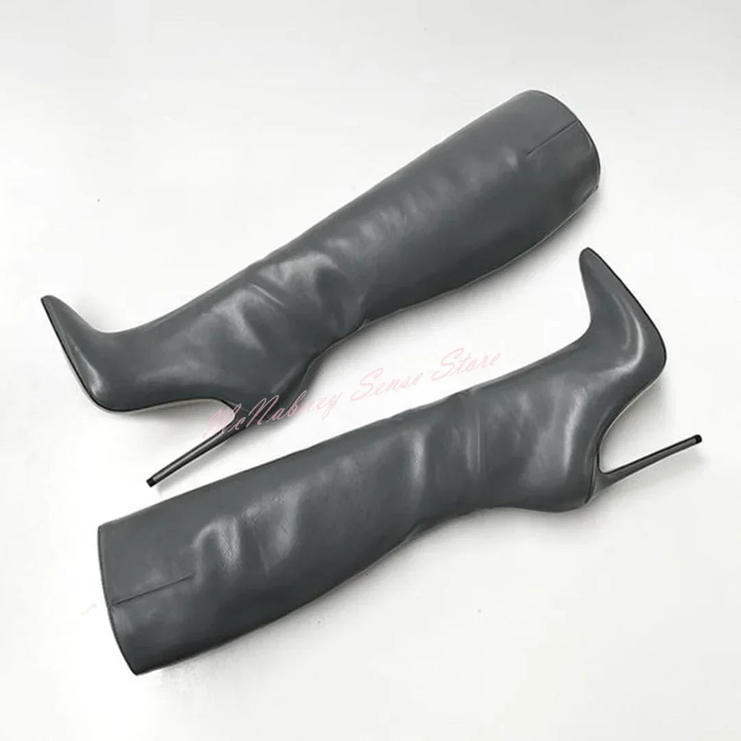 Bottes hautes femme cuir véritable – Bout pointu, talon aiguille, sans lacets 17 coloris