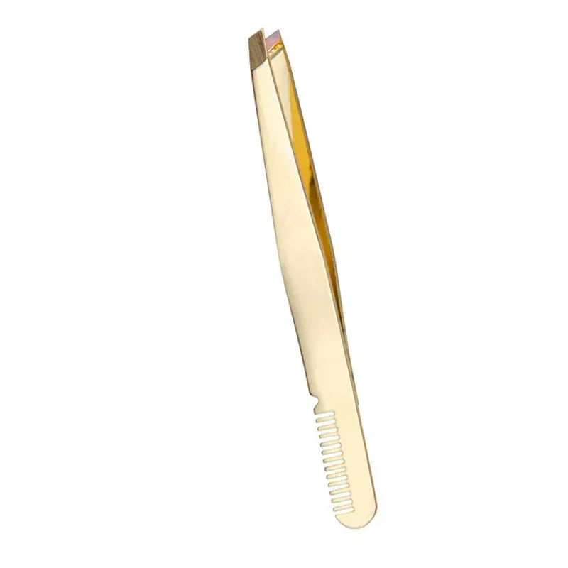 Pince à cils & sourcils en acier inoxydable – Pointe diagonale avec peigne, précision