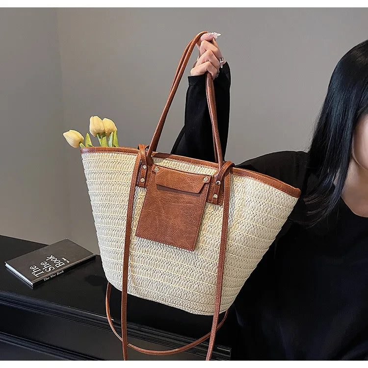 Sac tissé en paille – Fourre-tout plage été – Plusieurs coloris