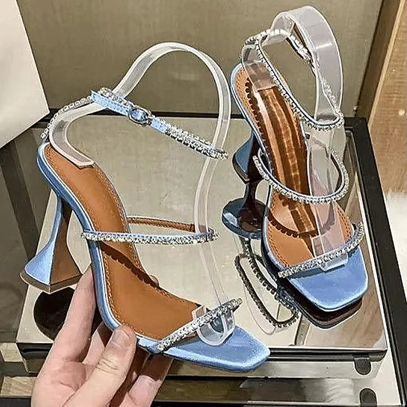 Sandales femme – Strass & chaîne, bout ouvert