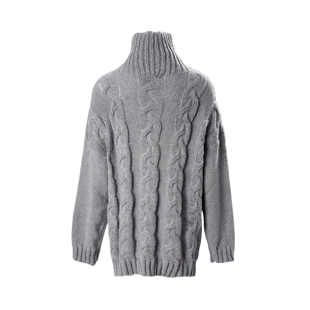 Pull col montant femme Maille torsadée motif fleuri, manches longues