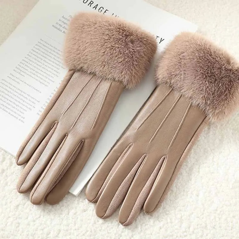 Gants Femme Hiver – Cuir PU & Bordure Fausse Fourrure Élégants - 6 coloris