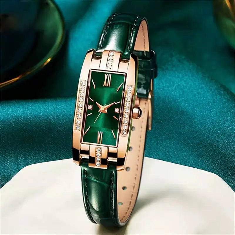 Montre femme carrée – Bracelet cuir, quartz – Plusieurs coloris