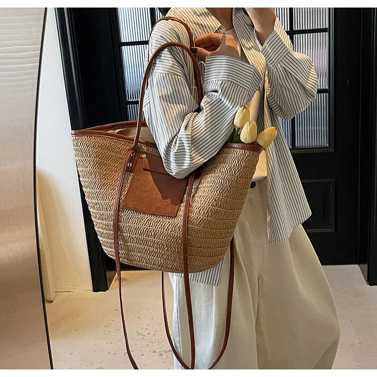 Sac tissé en paille – Fourre-tout plage été – Plusieurs coloris