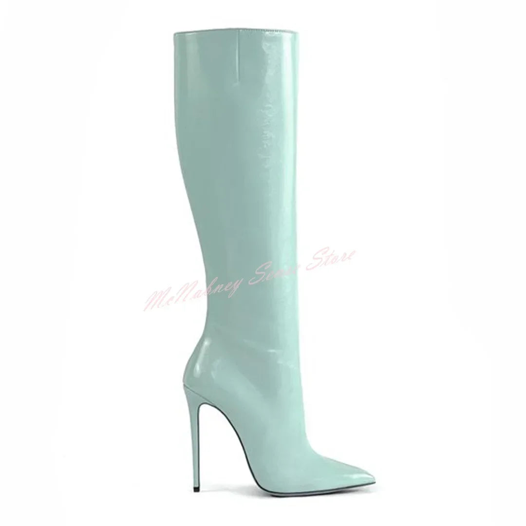 Bottes hautes femme cuir véritable – Bout pointu, talon aiguille, sans lacets 17 coloris