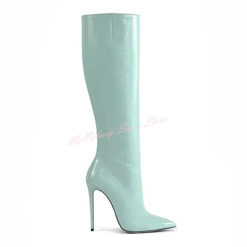 Bottes hautes femme cuir véritable – Bout pointu, talon aiguille, sans lacets 17 coloris
