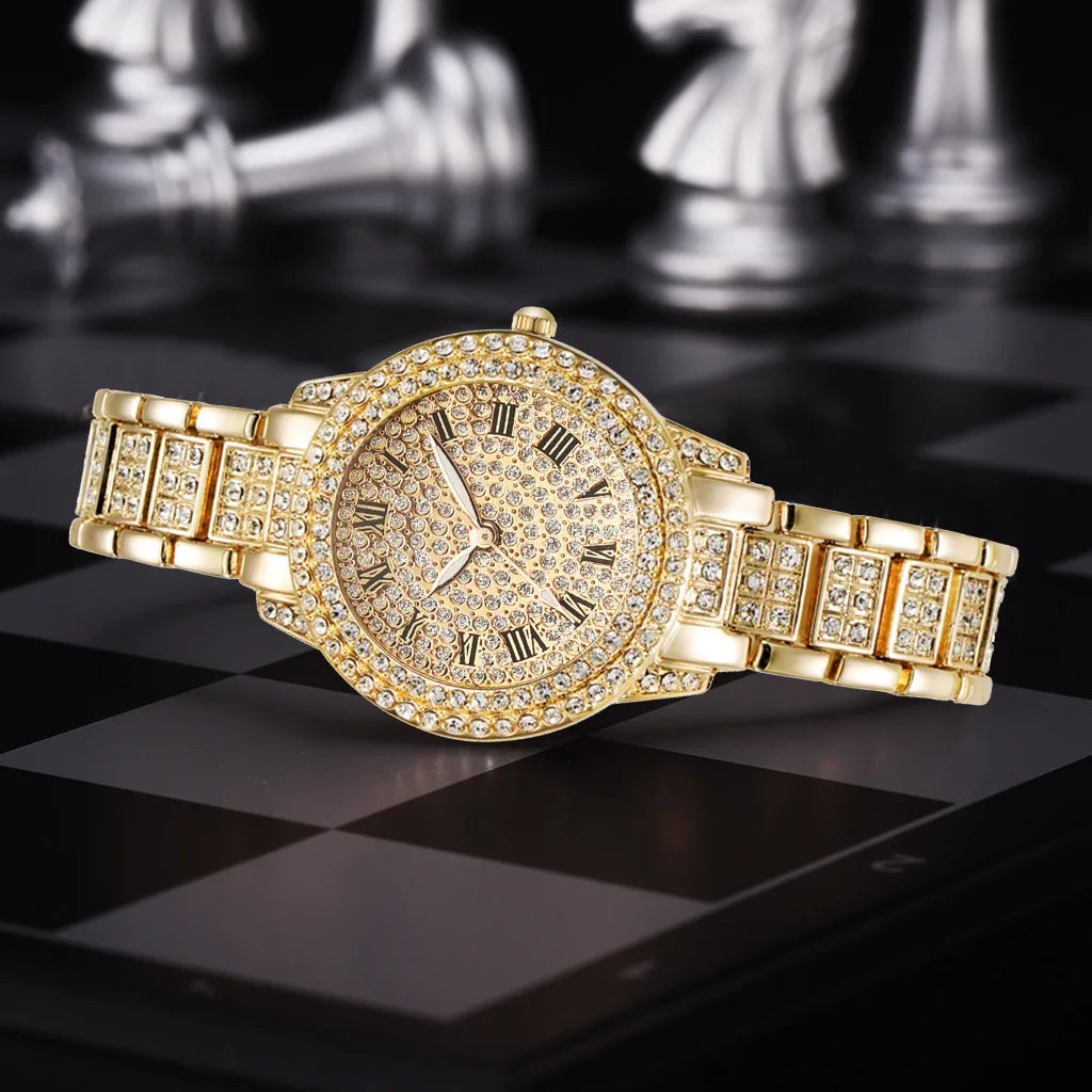 Coffret luxe femme – Set 6 pièces : montre quartz cadran romain + bracelet