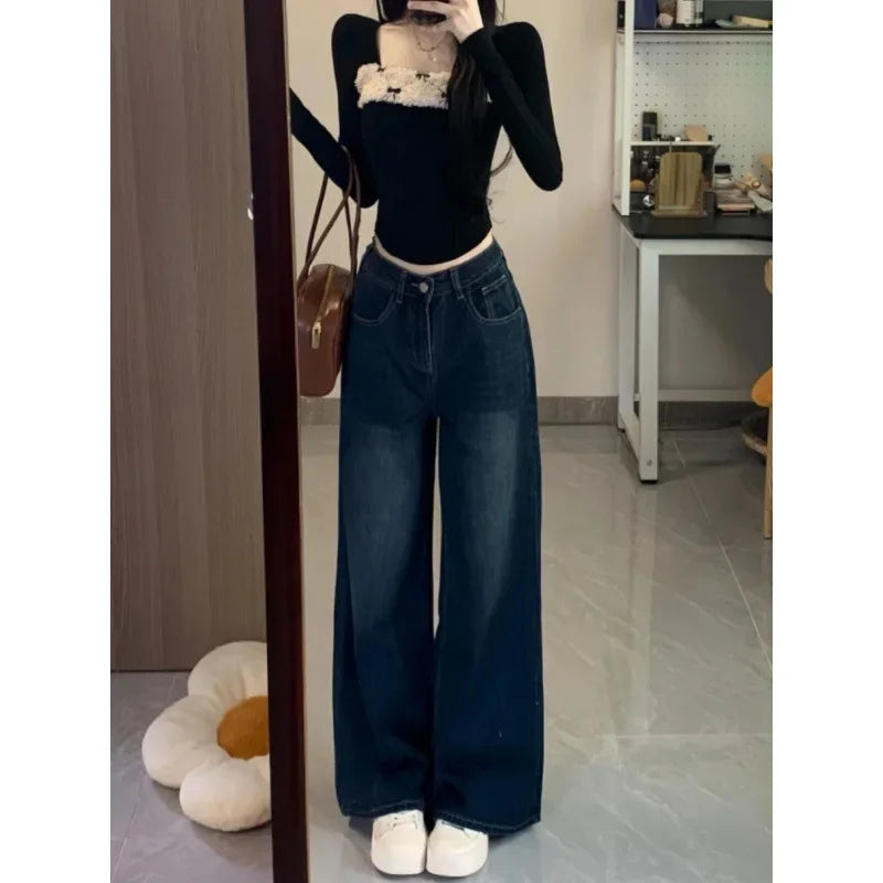 Jean Vintage Femme – Taille Haute Jambe Large Coupe Longue