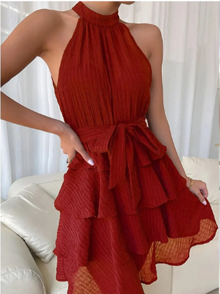 Robe Courte Femme – Épaules Dénudées, Volants Superposés (Plusieurs coloris)