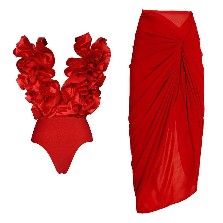 Bikini avec jupe femme – Imprimé, volants, maillot de bain – Plusieurs coloris