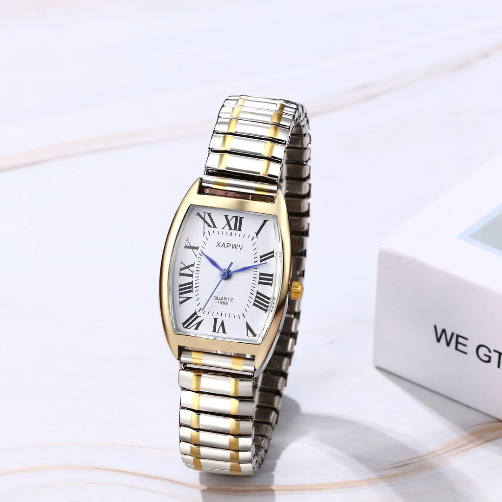 Montre femme rectangulaire – Bracelet rigide élastique, quartz – Plusieurs coloris