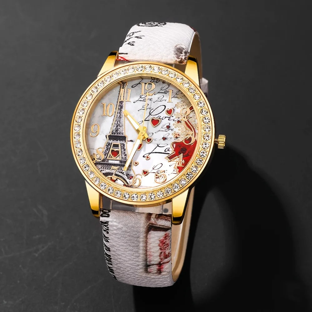 Coffret montre et bracelet perles femme – 5 pièces, quartz rétro