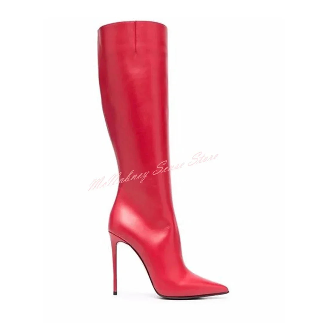Bottes hautes femme cuir véritable – Bout pointu, talon aiguille, sans lacets 17 coloris