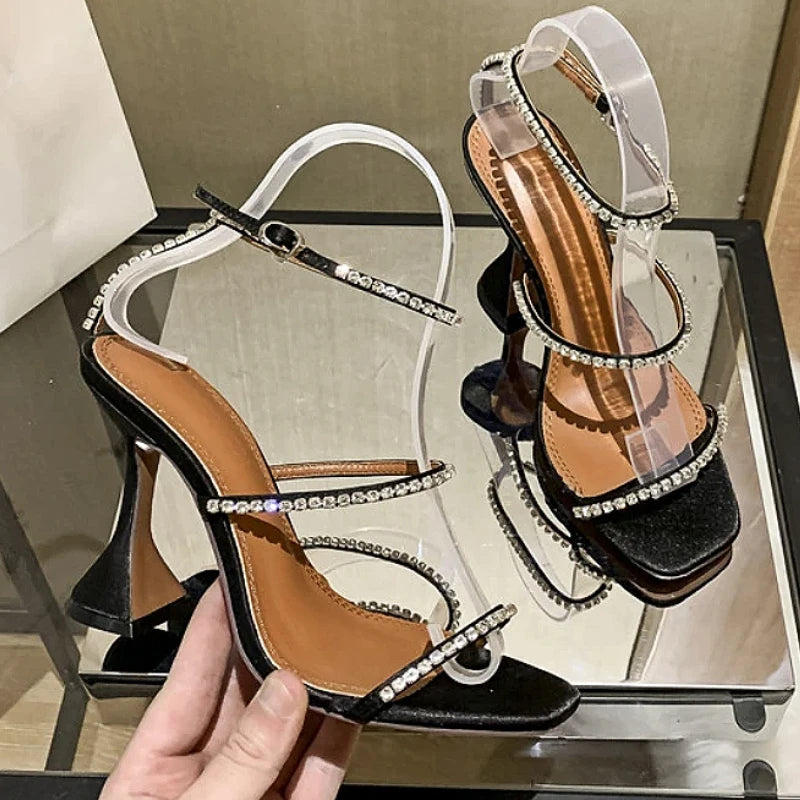 Sandales femme – Strass & chaîne, bout ouvert