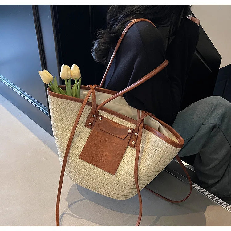 Sac tissé en paille – Fourre-tout plage été – Plusieurs coloris