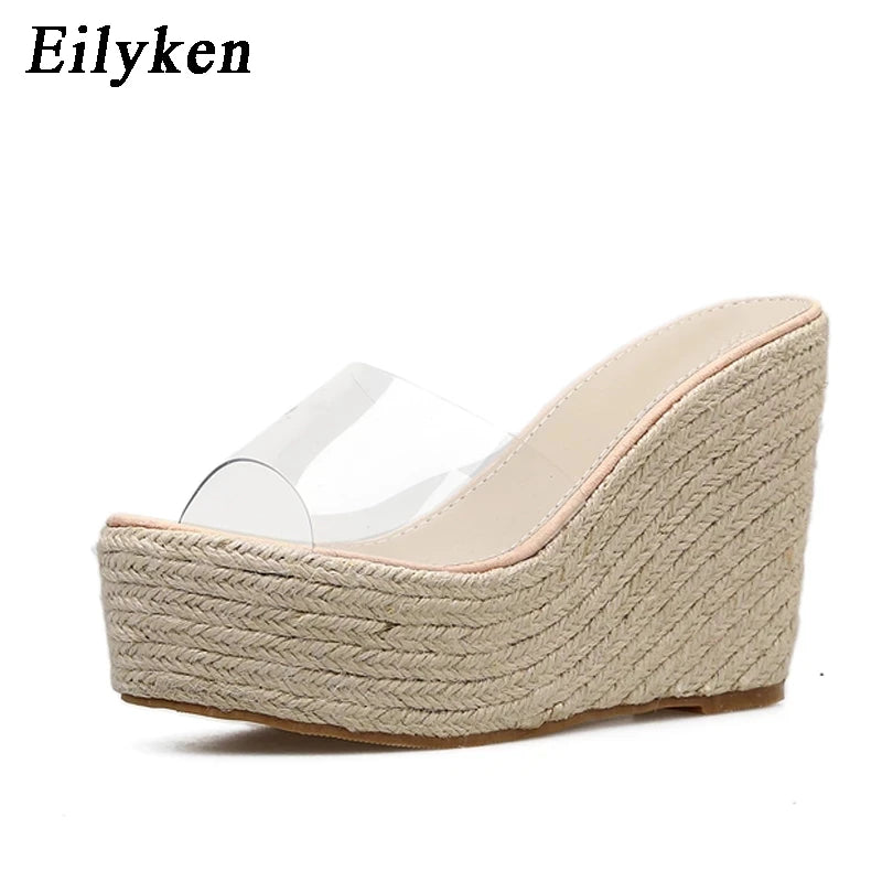Sandales Compensées Femme  – PVC Transparent & Talon Haut