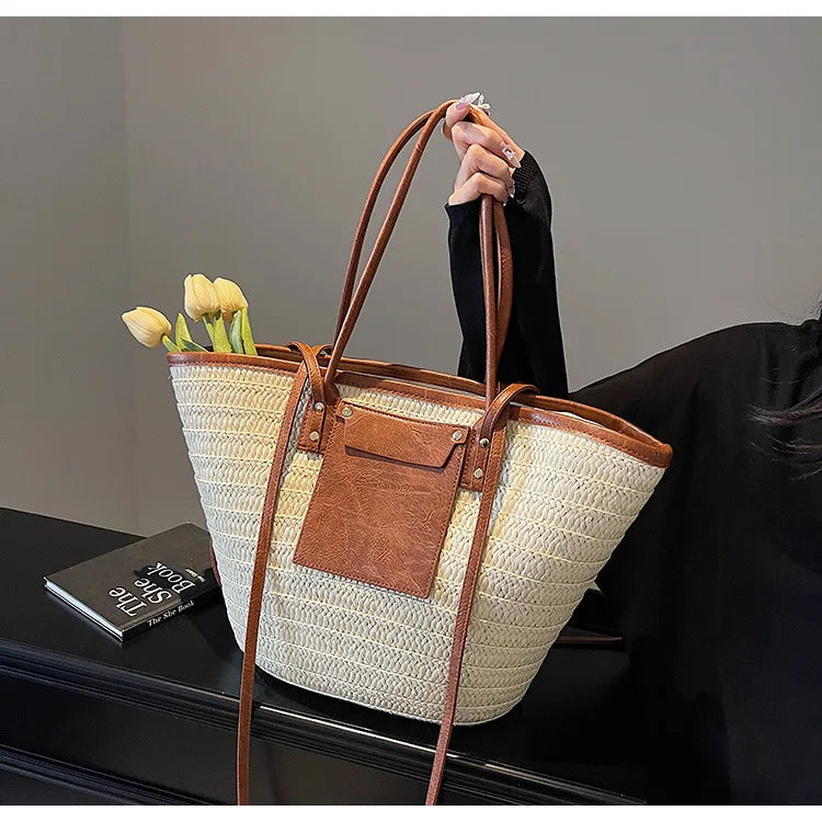 Sac tissé en paille – Fourre-tout plage été – Plusieurs coloris