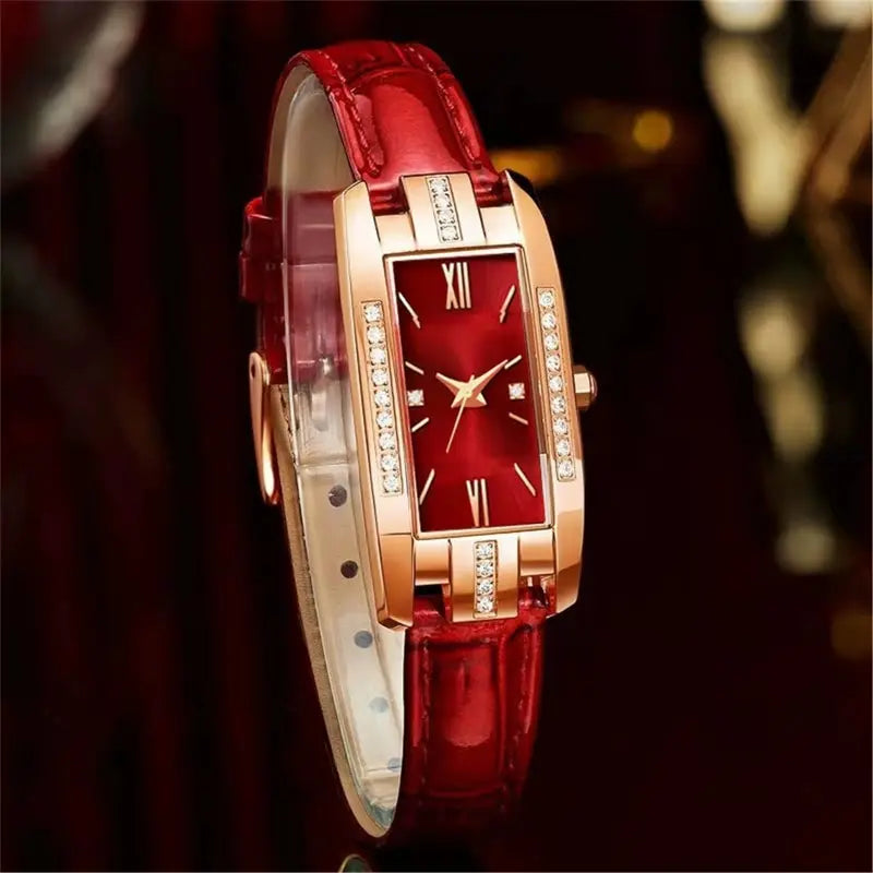 Montre femme carrée – Bracelet cuir, quartz – Plusieurs coloris