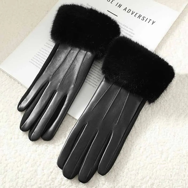 Gants Femme Hiver – Cuir PU & Bordure Fausse Fourrure Élégants - 6 coloris