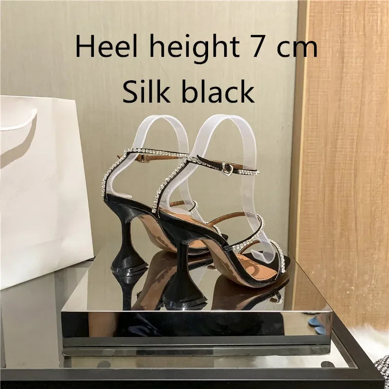 Sandales femme – Strass & chaîne, bout ouvert