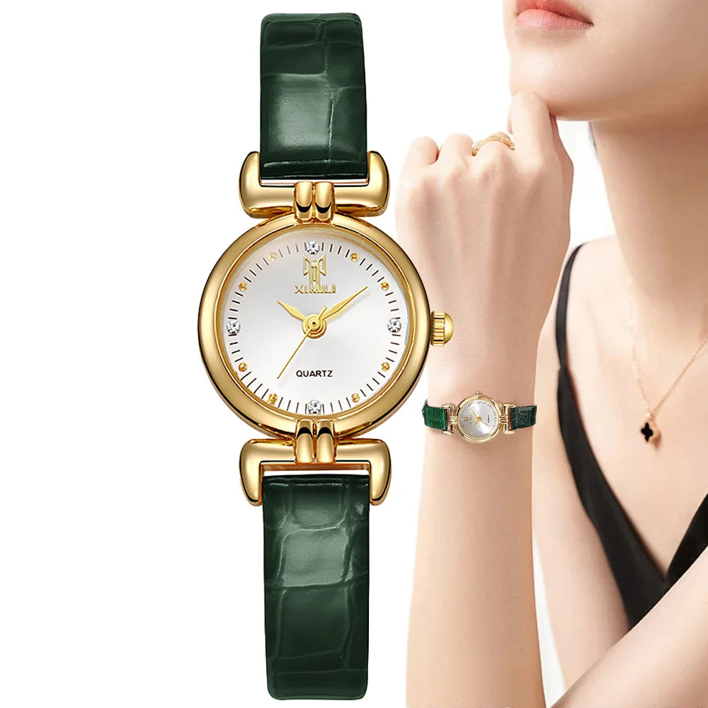 Montre femme verte Quartz, petits diamants, design simple & chic 6 coloris