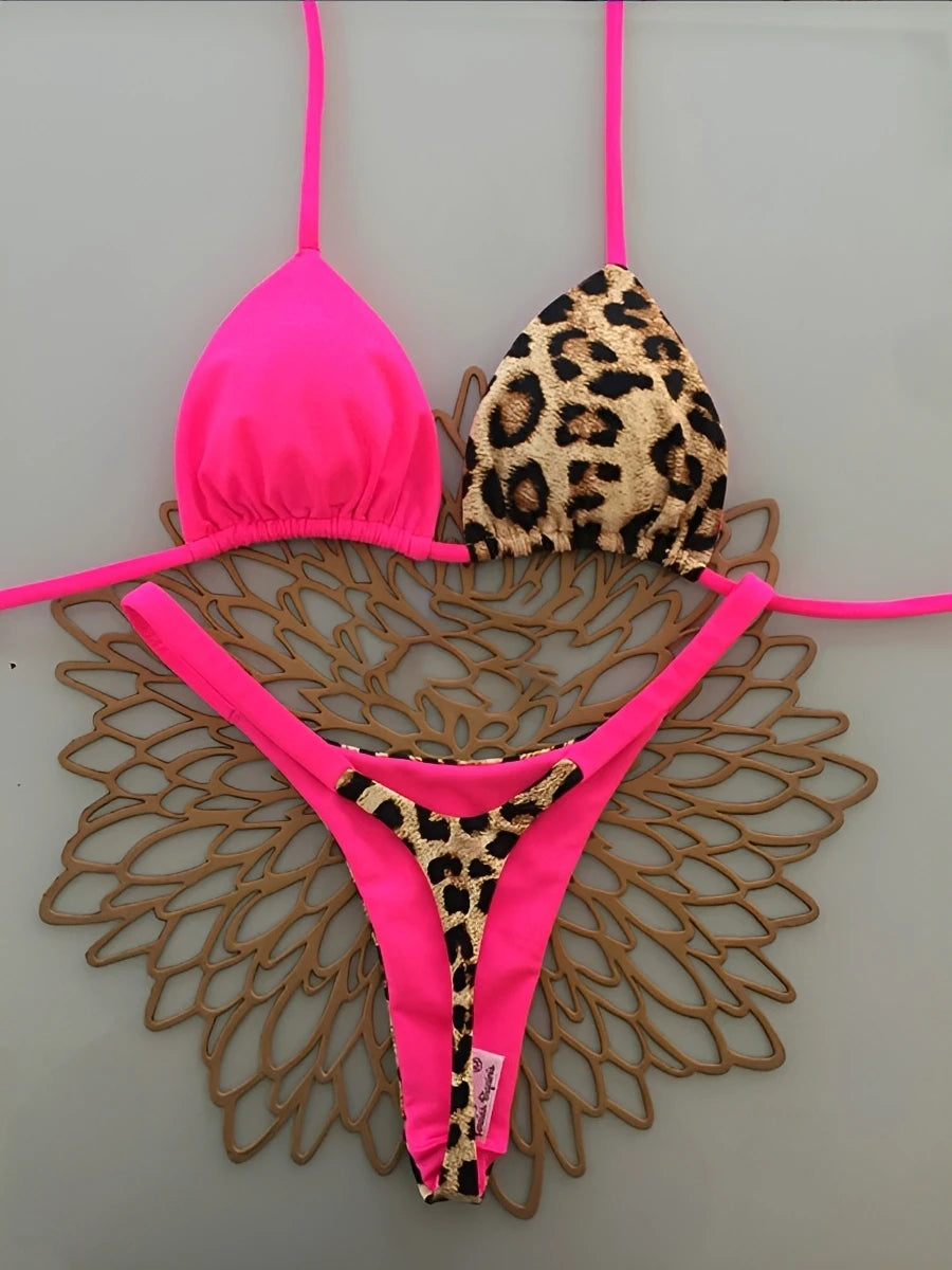 Trikini Femme – Imprimé Léopard & String Style Brésilien -Plusieurs coloris