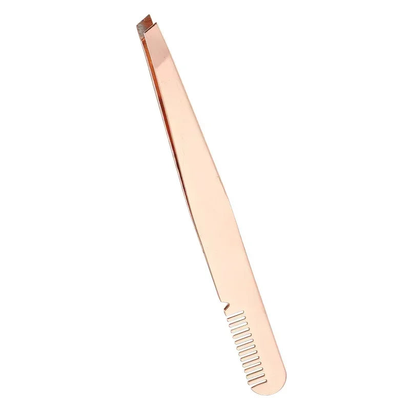 Pince à cils & sourcils en acier inoxydable – Pointe diagonale avec peigne, précision