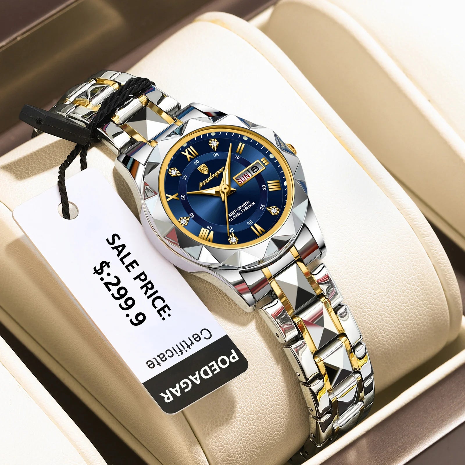 Montre POEDAGAR femme – Quartz, acier, lumineuse, étanche
