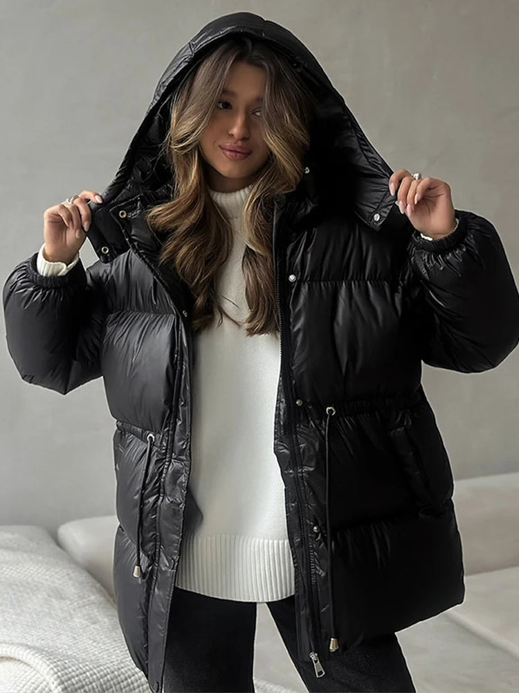 Doudoune à capuche femme – Coupe ample, cordon taille, épaisse – Streetwear chic 5 coloris