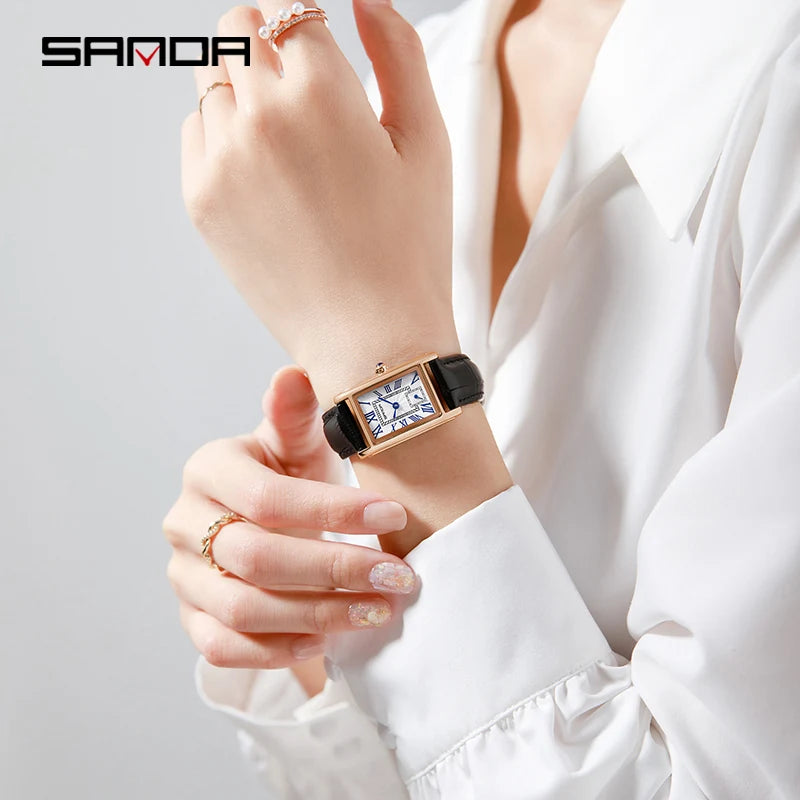 Montre Sanda femme Rectangle, quartz, étanche