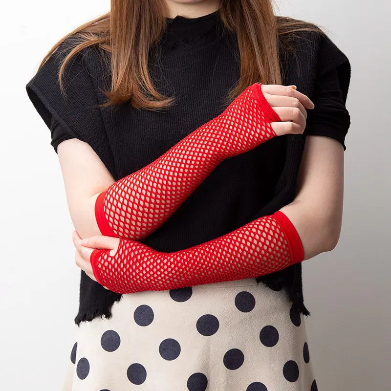 Gants résille longs sans doigts style Gothique 8 coloris